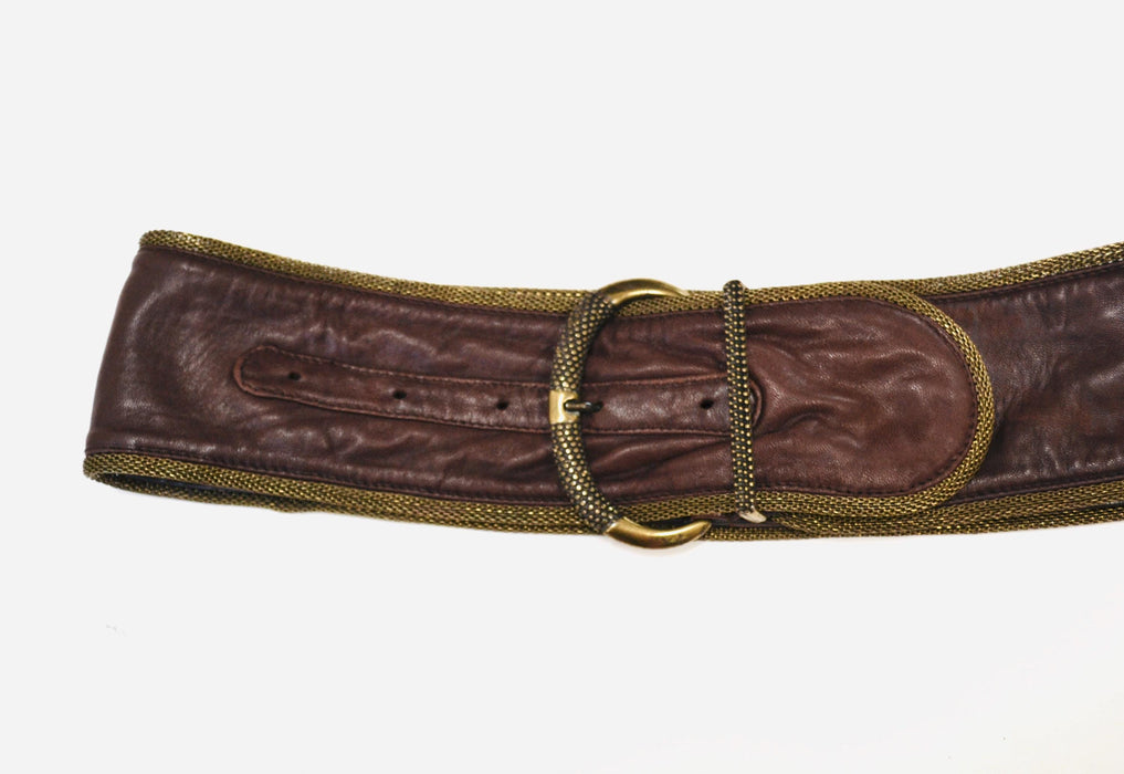 90s Y2K Vintage Large Brown Leather Belt Bronze Gold Wide Brown Leather Belt Boho Wedding Wide Brown Leather Belt Small Medium Made in Italy