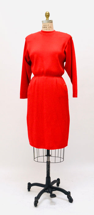 80s Vintage Red St John Dress Saks Fifth Avenue Red Knit Dress by St John // 80s Red Sweater Knit Dress Small Medium 80s Glam Designer Dress
