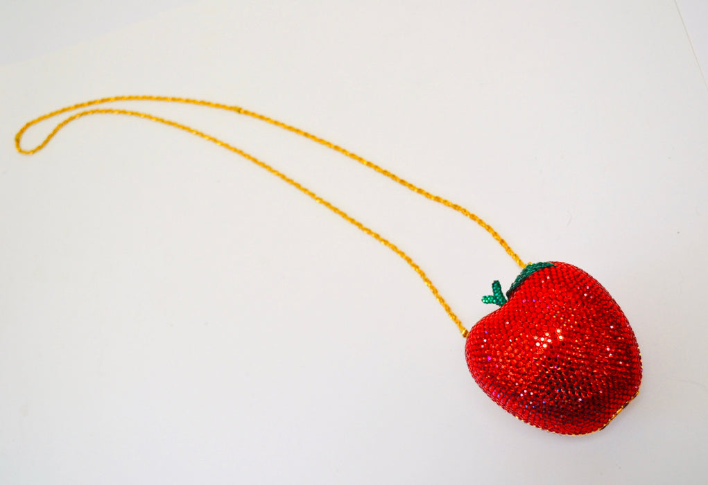 90s Vintage Red Metal Crystal Evening Bag Swarovski Crystal Snow White's Red Apple Minaudiere Evening Bag K Baumann Snow White's apple purse