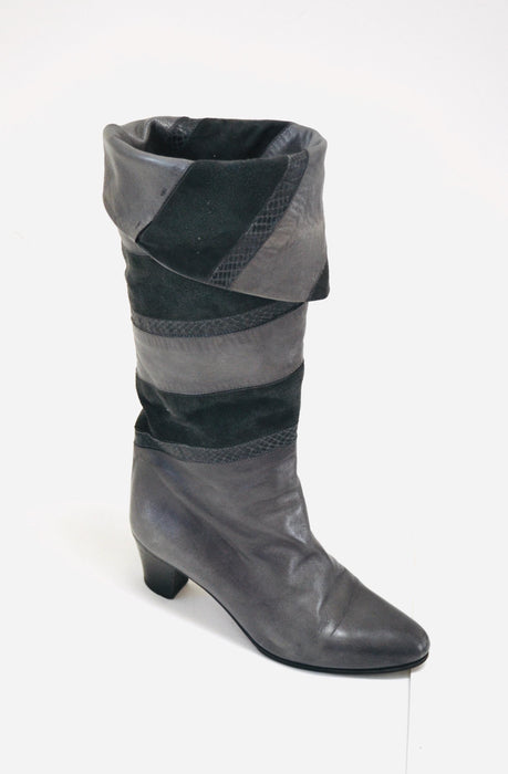 Vintage Grey Leather Boots Size 36 6 By Flli Zanin // Vintage 80s Knee High Leather Boots High Heels Size 36 6 Grey Gray Made in Italy