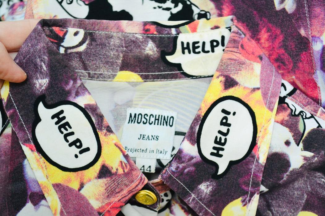 90s Vintage Moschino Jeans Animal Print Shirt Size Medium Large Vegan Animal Lover Shirt // Vintage Mickey Mouse Shirt Pop Art shirt