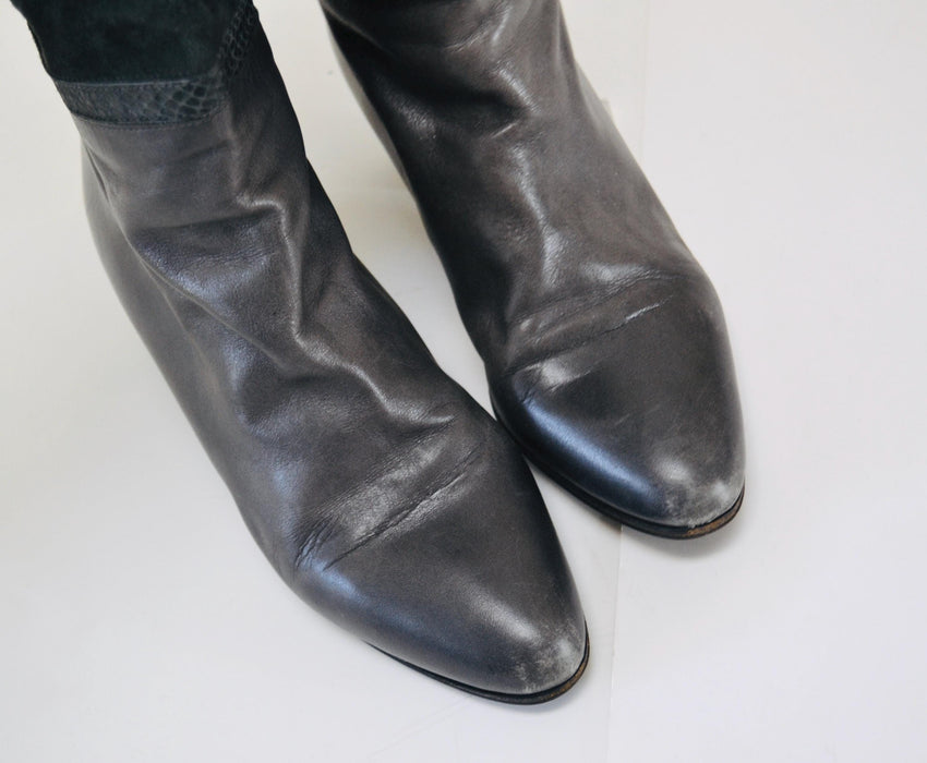 Vintage Grey Leather Boots Size 36 6 By Flli Zanin // Vintage 80s Knee High Leather Boots High Heels Size 36 6 Grey Gray Made in Italy