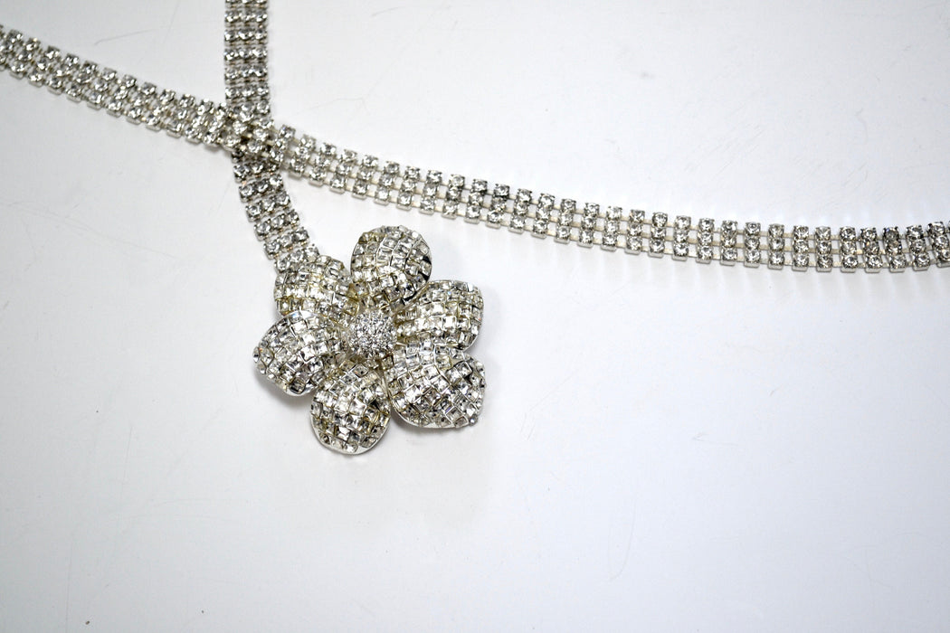 90s Vintage Silver Rhinestone Belt Small Medium large Rhinestone  Wedding Belt Rhinestone Sash Belt Silver Metallic Flower Belt Buckle