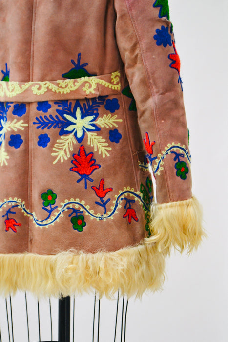 Vintage Embroidered Shearling Afghan Jacket Coat Small Medium//  70s Shearling Coat Embroidered Sheepskin Fur Boho Afghan Jacket By Yaqub
