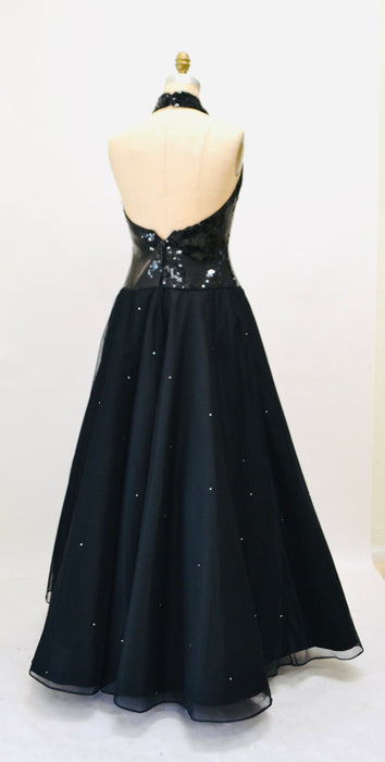 80s 90s Vintage Black Sequin Halter Neck Sequin Dress Cocktail Party Dress Rose Taft Small// 80s Glam Black Pageant Dynasty Dress Ball Gown