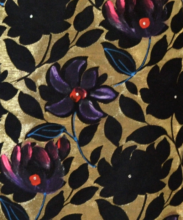 80s Vintage Metallic Gold Jacquard Skirt and Shirt Suit// Vintage Metallic Dress Gold black Large// Hand Painted Jacquard Skirt and Shirt