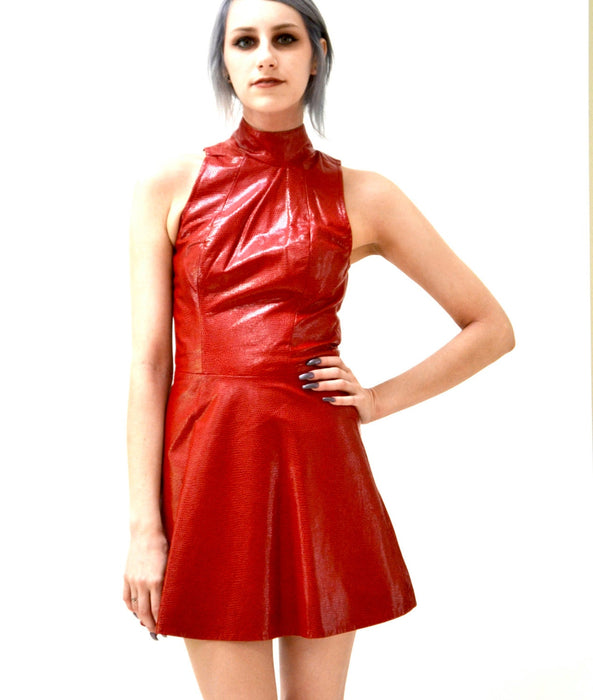 Stunning 90s Leather Dress Red Size XXS XS // 90s Leather Dress Leather by Michael Hoban North Beach Leather Red Patent Leather Dress