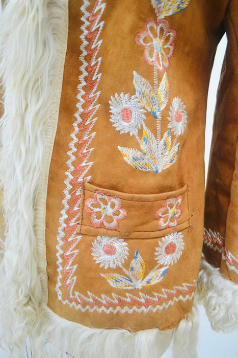 Vintage Embroidered Shearling Afghan Jacket Coat Small Medium//  70s Shearling Coat Embroidered Sheepskin Fur Boho Afghan Jacket