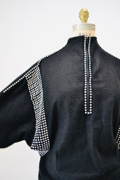 80s 90s Glam Black Sweater Top Vintage Black Rhinestone Sweater Jumper Pull over 80s Rhinestone Party Sweater Dolman Sleeves Small Medium