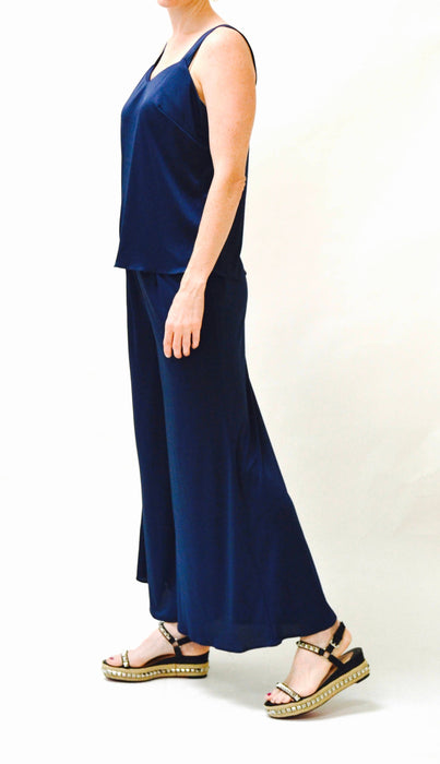 70s Vintage Wide Leg Palazzo Pants and Tank Top Cami Navy Blue Large// Vintage 70s Pantsuit Set Wide Leg Pants Knit Navy Blue