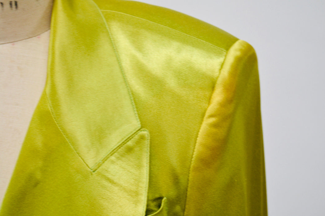 90s Vintage Lime Green Satin Jacket Blazer Green Satin Jacket Medium by Criscione // 90s Vintage Green Wedding Party Jacket Blazer