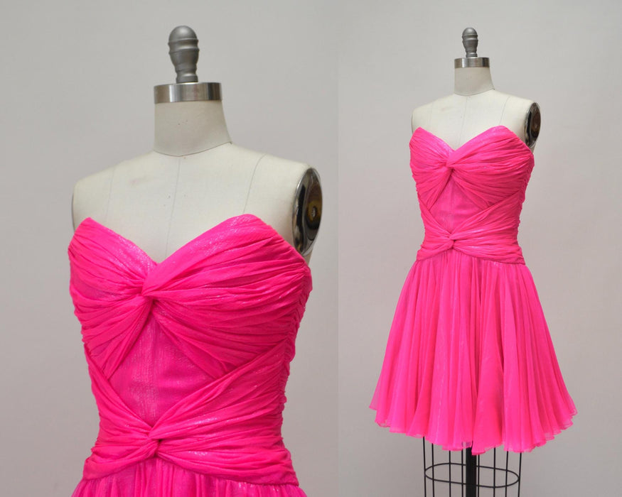 80s 90s Vintage Silk Dress Pink Magenta Dress XXS XS By Bob Mackie Silk// Vintage Wedding Silk Pink Strapless Silk Pink Party Cocktail Dress