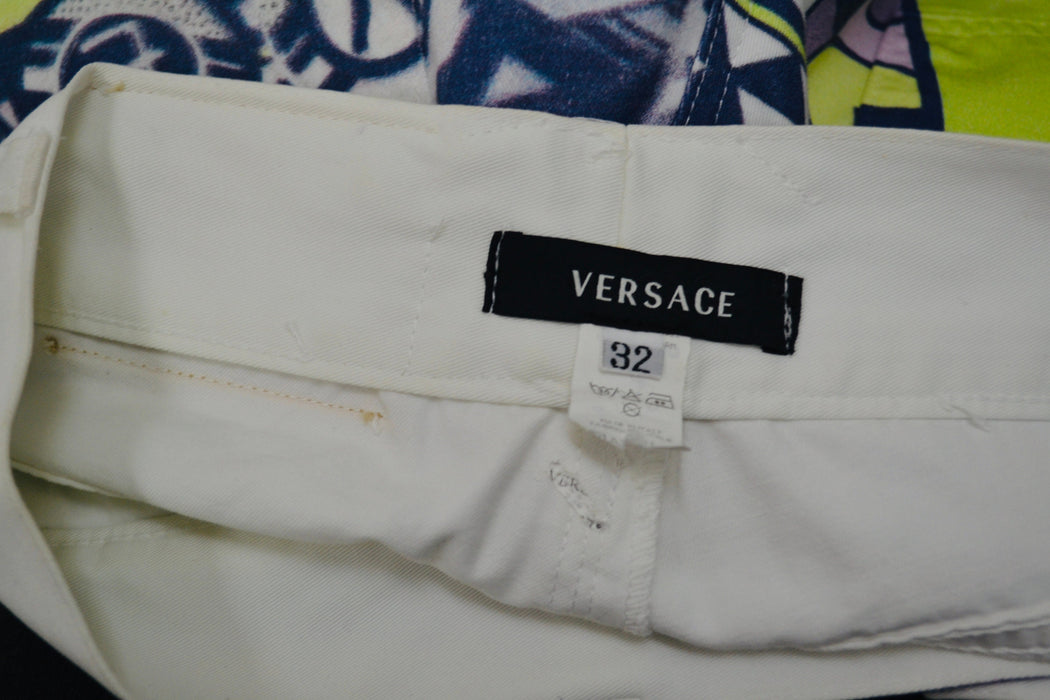 90s Vintage Versace Pants Jeans White Blue Yellow Printed Versace Pants Size 32 Italian Vintage Fashion Designer Size Small Medium