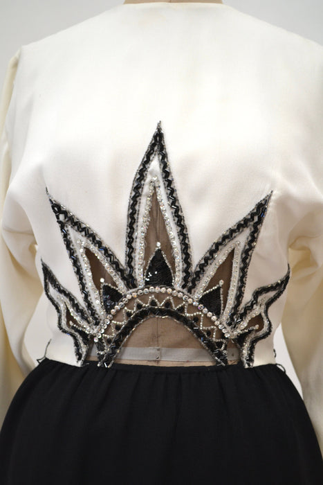 80s 90s Vintage Bob Mackie off White Cocktail Party Dress Beaded Sequin Dress Vintage Long Sleeve Cream Wedding Party Dress Small Cher Dress