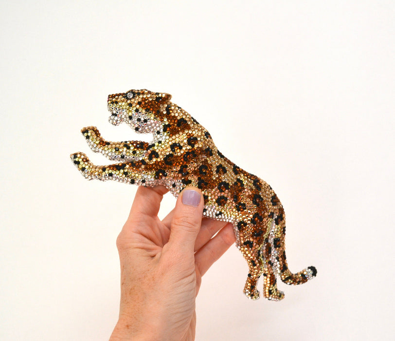 90s Vintage Katherine Baumann Beverly Hills Swarovski Crystal Panther Cheetah Leopard Belt Buckle Metallic Rhinestone Belt Buckle Large Cat