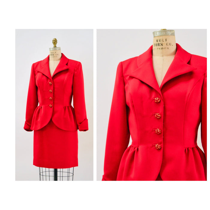 90s Vintage Red Suit Jacket Skirt Suit Small Medium Victor Costa 90s Red Suit Rhinestone Button Jacket Skirt Politician Cocktail Party Suit