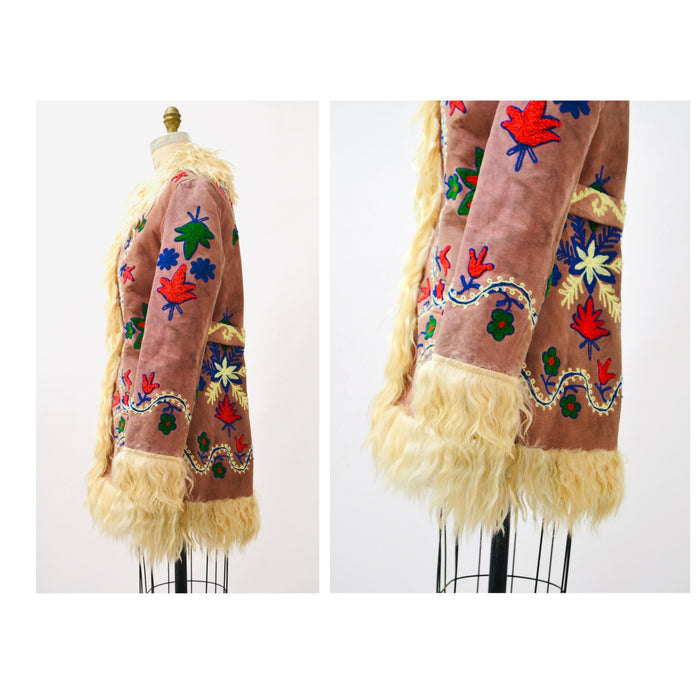 Vintage Embroidered Shearling Afghan Jacket Coat Small Medium//  70s Shearling Coat Embroidered Sheepskin Fur Boho Afghan Jacket By Yaqub