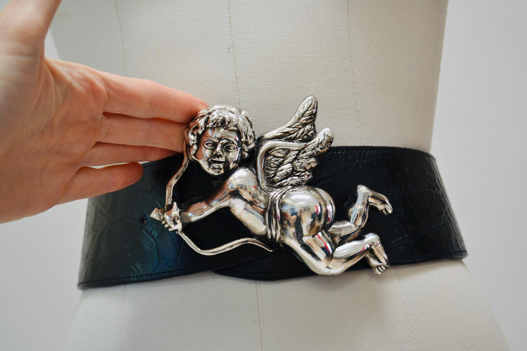 90s Vintage Kathrine Baumann Beverly Hills Silver Cherub Baby Cupid Belt Buckle Silver Love Wedding Belt Buckle Large Cherub Silver Buckle