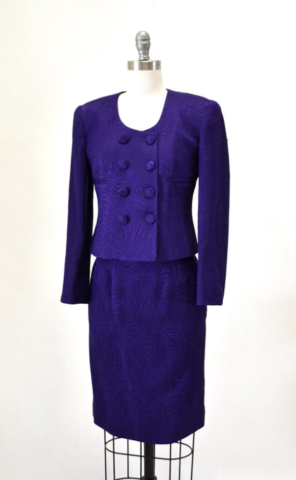 Vintage 80s 90s Purple Silk Suit Jacket Skirt Christian Dior XS  // 90s Glam Purple Barbie Suit Silk Jacket Blazer Skirt By Christian Dior
