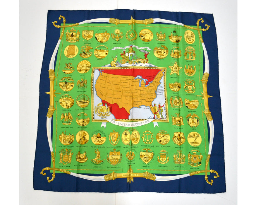 Vintage Hermès Twill Silk Scarf Hermes Arms of the United States Bicentennial Print Silk Scarf USA Map Silk Scarf Wrap Hermes Silk Head Wrap