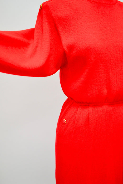 80s Vintage Red St John Dress Saks Fifth Avenue Red Knit Dress by St John // 80s Red Sweater Knit Dress Small Medium 80s Glam Designer Dress