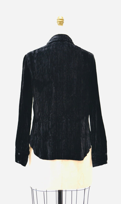 70s 80s Black Velvet Shirt Crushed Velvet Button Down Shirt Size Small Medium// Vintage Black Velvet Shirt Small medium Button Down