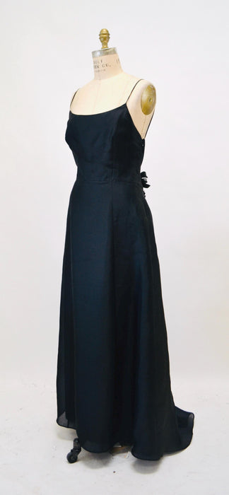 Vintage Moschino Black Evening Ball Gown Medium Large Black Silk Evening Gown Dress Flower Black Tie Wedding Evening Gown Dress Moschino