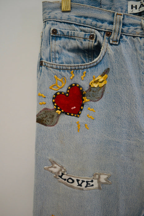 80s Vintage Leslie Hamel Jeans Pants Vintage Levis Hand painted Love Peace Denim Jeans Levis Pop Art Vintage Levis Medium Jeans Madonna