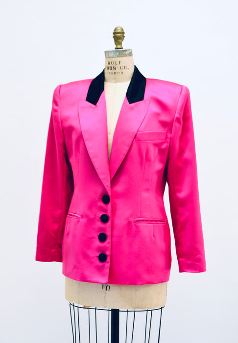 Vintage 80s 90s Bright Pink Fuchsia Satin Suit Jacket Blazer 90s Pink Barbie Power Suit Medium Large// 90s Glam Pink Jacket Blazer Criscione