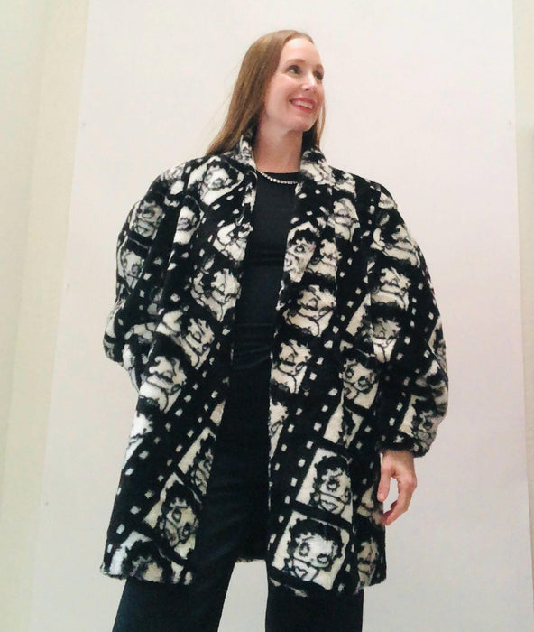 Vintage Faux Fur Jacket Coat Vintage Betty Boop Black White Fur Betty boop Film Fashion Coat Small Small Medium Apparence Paris Face Coat