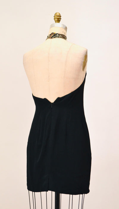 80s 90s Vintage BOB MACKIE Dress Black Star Beaded Metallic Halter Neck// Black Sexy Halter Mini Dress Small Medium Bob Mackie Cher