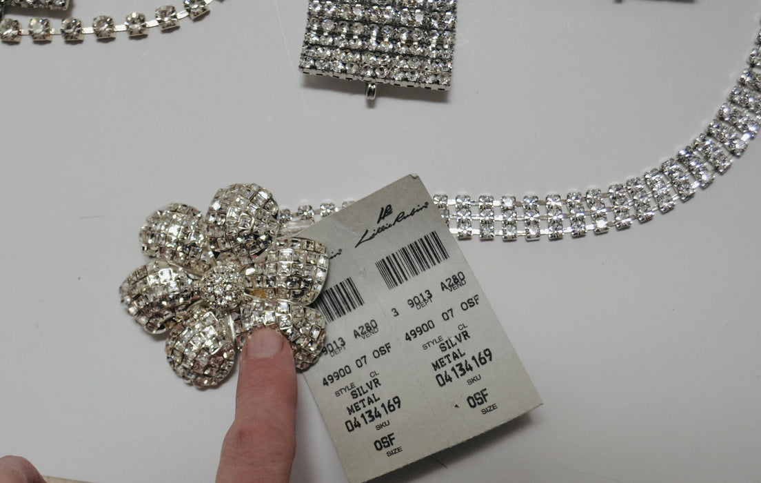 90s Vintage Silver Rhinestone Belt Small Medium large Rhinestone  Wedding Belt Rhinestone Sash Belt Silver Metallic Flower Belt Buckle