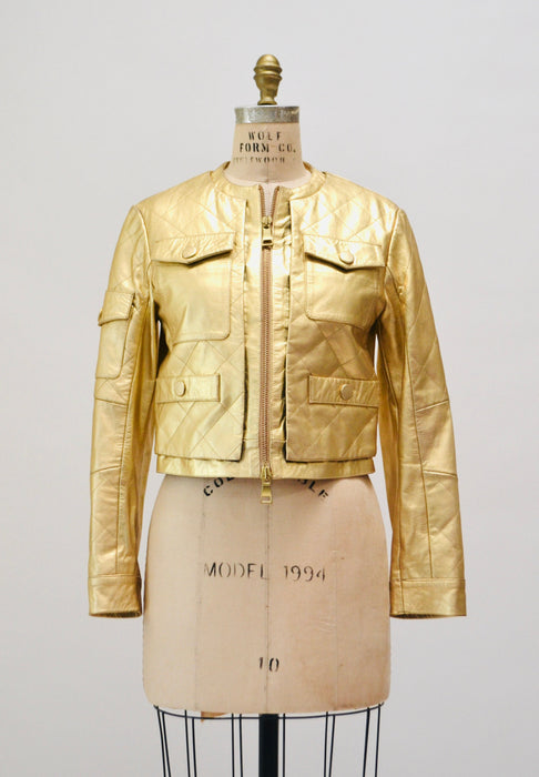 90s 2000s Vintage Gold Leather Jacket Biker Motorcycle Jacket Metallic Gold Leather Moschino// Gold metallic Leather Jacket Medium Moschino