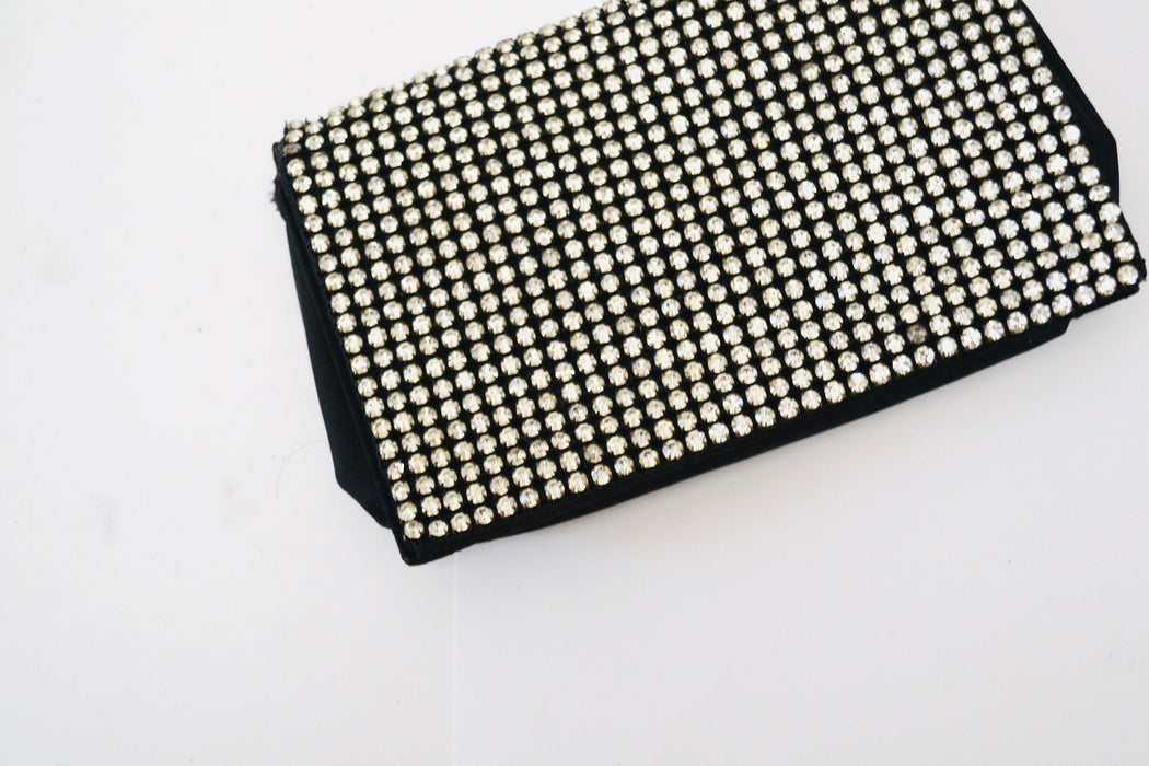 40s 50s Vintage Rhinestone Clutch Evening Bag// Vintage Metallic Clutch// Vintage Metallic Silver Black Evening Bag Rhinestone Purse