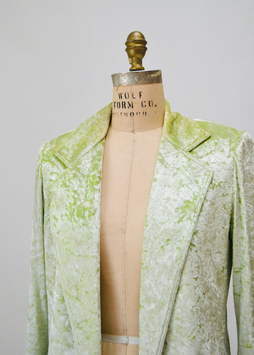 90s Vintage Lime Green Velvet Jacket Blazer Suit Green Crushed velvet Jacket XS Small Criscione // 90s Vintage velvet Wedding Party Jacket