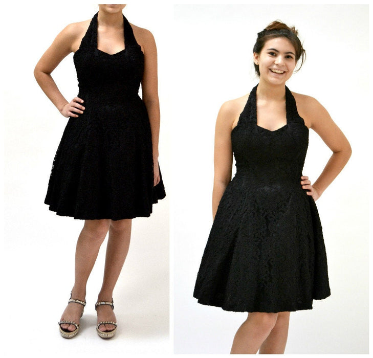 Vintage Black Prom Dress Lace Party Dress 80s 90s XS Small Crinoline Skirt// 90s Vintage Prom Dress Black Small Halter neck Black Lace