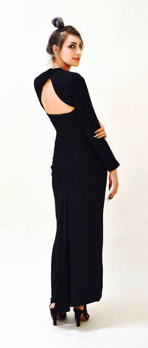 Vintage 90s Black Evening Gown Dress XXS XS Silk With Rhinestones By Sherri Hill Cut outs // Vintage Black Pageant Long dress long Sleeves
