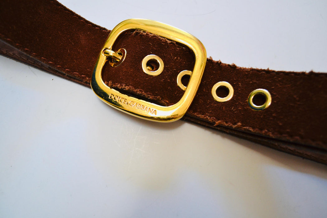 90s 2000s Vintage Dolce & Gabbana Belt Brown Suede Leather Gold Brown Leather Dolce Gabbana Belt Medium 36-39" Gold Brown Belt Made in Italy