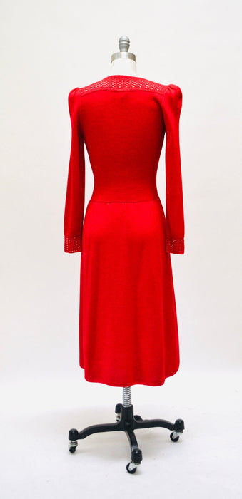 70s 80s Vintage Red St John Dress Lillie Rubin Red Knit Dress St John // 70s 80s Red Sweater Knit Dress XS Small Crochet Designer Dress