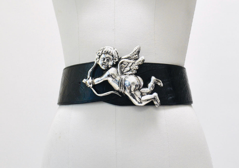 90s Vintage Kathrine Baumann Beverly Hills Silver Cherub Baby Cupid Belt Buckle Silver Love Wedding Belt Buckle Large Cherub Silver Buckle