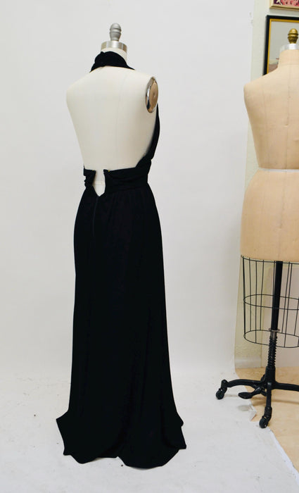 70s Vintage Black Halter Dress Mr Boots XS Small 70s Party long Black Halter Neck Dress 70s Disco Long Black Knit  Plunging neckline Dress
