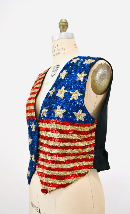 80s 90s Vintage Sequin Vest American Flag USA Large// Vintage Sequin Vest Stars USA America Olympics Uncle Sam Sequin Vest Mens womens