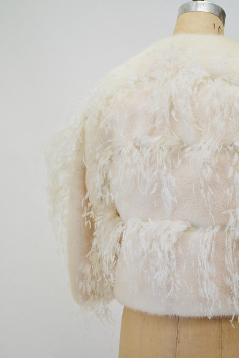 Vintage Ralph Rucci White Feather Mink Jacket// Wedding Fur Vintage Cropped Jacket// Vintage White Cream Mink Feather Winter Wedding Jacket