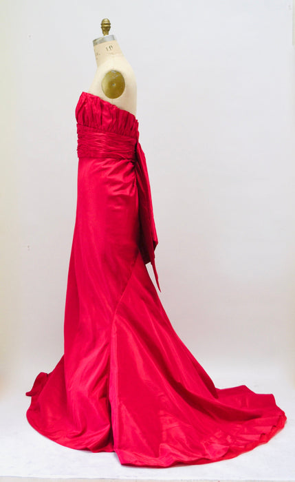 90s 2000s Vintage Strapless Red Silk Gown Dress Evening Ball Gown Small Medium Melinda Eng Strapless Gown Dress Long Red Train Dress