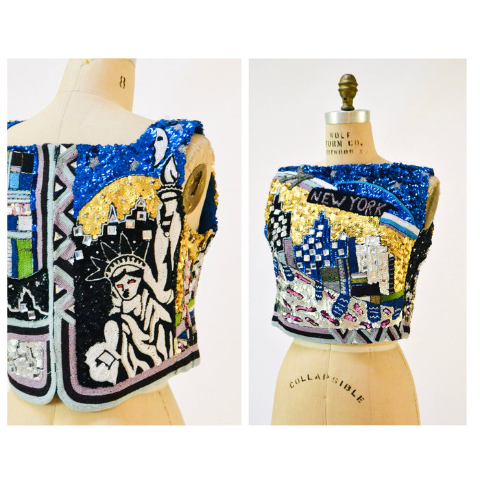90s Vintage Silver Sequin Top Tank New York City NYC pop art Sequin crop top Medium// Vintage Metallic Sequin Top Lumari Luz Marina McAninch