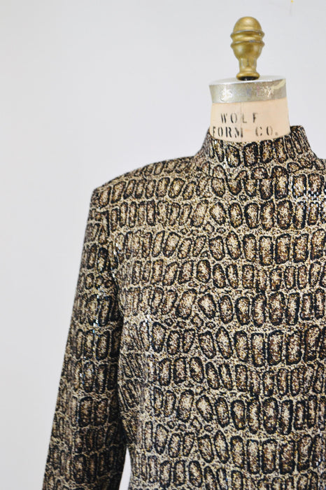 90s Vintage Animal Print St John Dress Metallic Knit Dress St John // Animal Print Metallic Party Dress Sweater Knit Dress 12 Medium Large