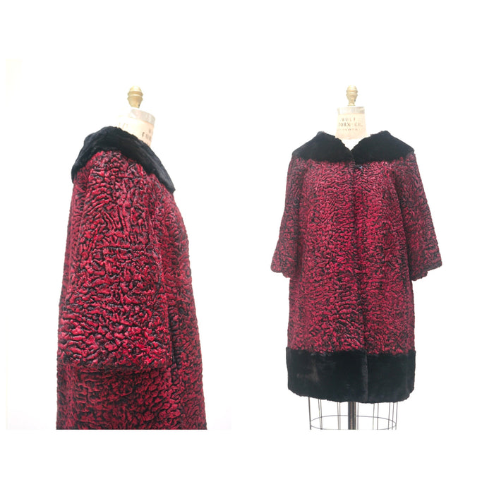 50s 60s Vintage Red Black Persian Lamb and Black Beaver Fur Coat Jacket Red Broadtail Fur Jacket Medium Paul Kossoff Fifth Avenue New york