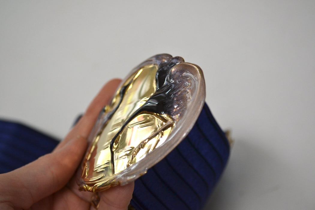 80s 90s Vintage Gold Blue Belt Buckle Blue Crane Bird Stretch Elastic Belt Blue Gold Metallic Wedding Belt Medium Large 26-35" By Charmant