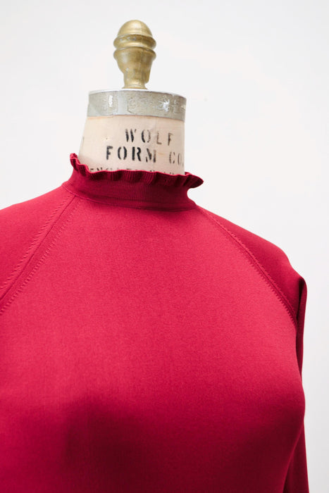 Vintage 70s Burgundy Red Turtle neck Bodysuit Brief Body Suit Turtle Neck long sleeve Medium//  Vintage Red Turtleneck ruffle bodysuit