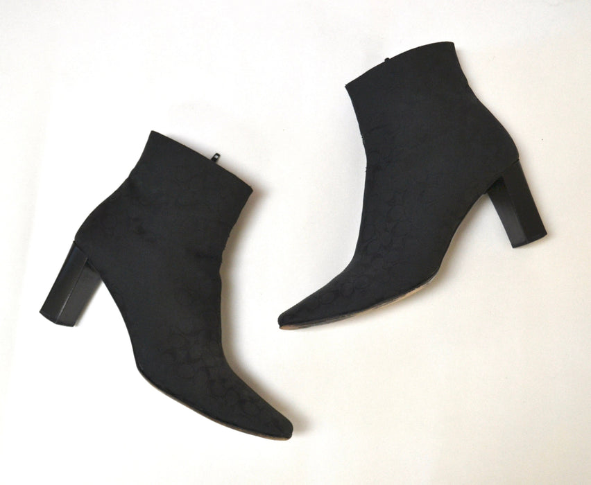 Vintage 90s 00s Y2K Coach Black Boots Size 10 High heels Square Toe Logo Ankle Boots Made In Italy // Vintage Coach Mindy Black Boots 10